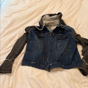 Denim and Gray Hooded Jacket